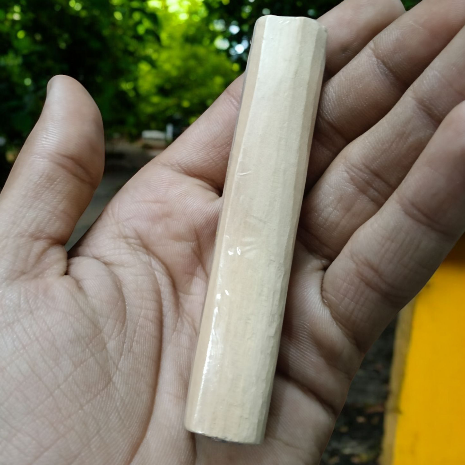 Image of original Mysore sandalwood stick for puja, weighing 30-40 grams, with a rich natural wood texture and soothing aroma