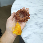 Image showing 6 Mukhi Rudraksha Mala with 13MM natural brown beads and traditional stringing, available in 27+1 and 108+1 variants, ideal for meditation and success