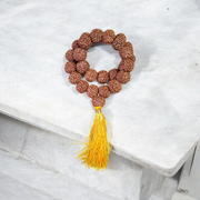Image showing 6 Mukhi Rudraksha Mala with 13MM natural brown beads and traditional stringing, available in 27+1 and 108+1 variants, ideal for meditation and success