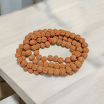Image showing 6 Mukhi Rudraksha Mala with 13MM natural brown beads and traditional stringing, available in 27+1 and 108+1 variants, ideal for meditation and success