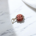 Image showing a complete set of 5 Mukhi Rudraksha Mala and a matching Rudraksha Pendant with metal capping on a spiritual background