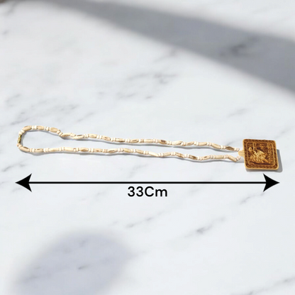 Jai Shri Bageshwar Dham Tulsi Mala with metal locket and screw-lock clasp, displayed against a plain white background