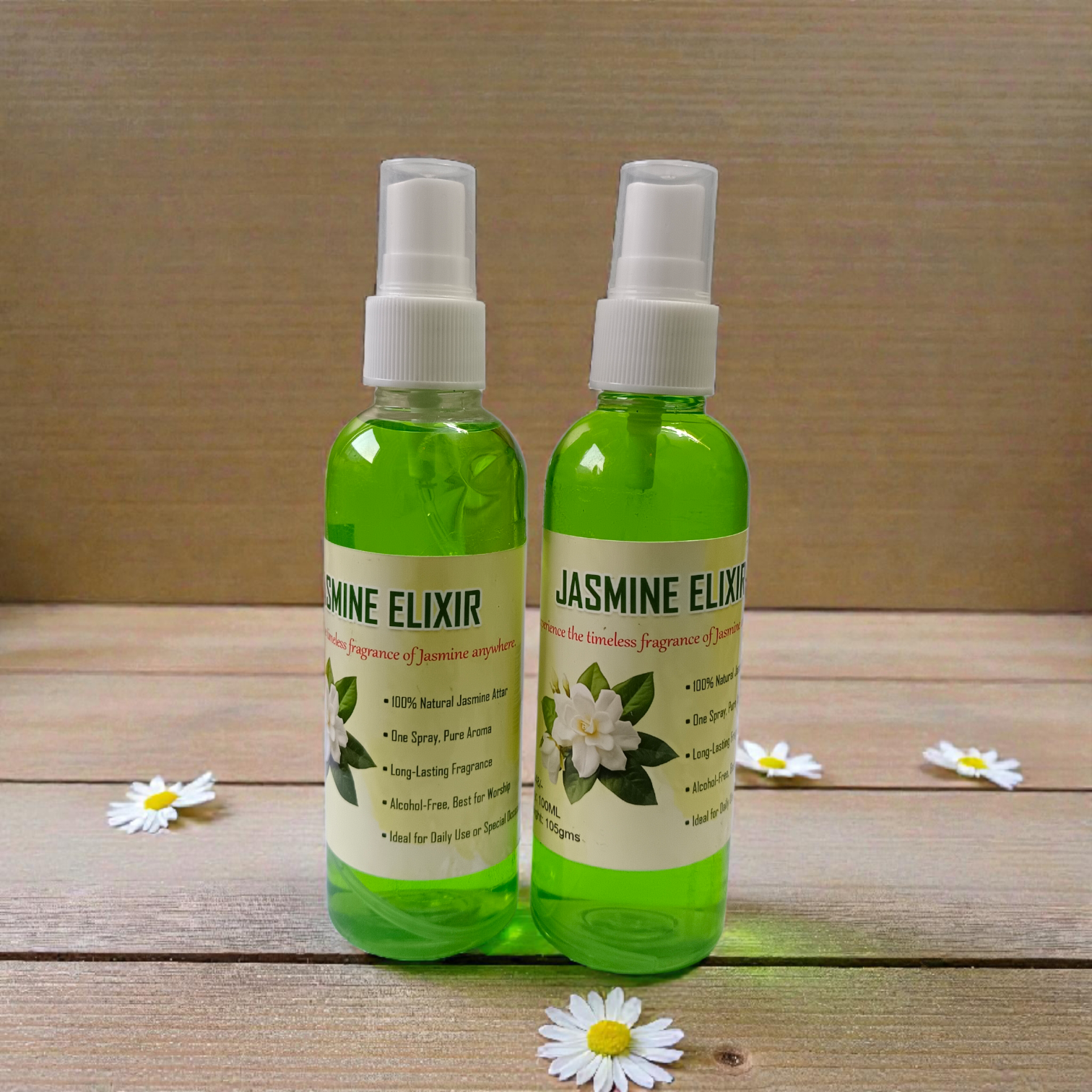 Jasmine Elixir Spray Attar 100ML set of 2 in elegant glass spray bottles