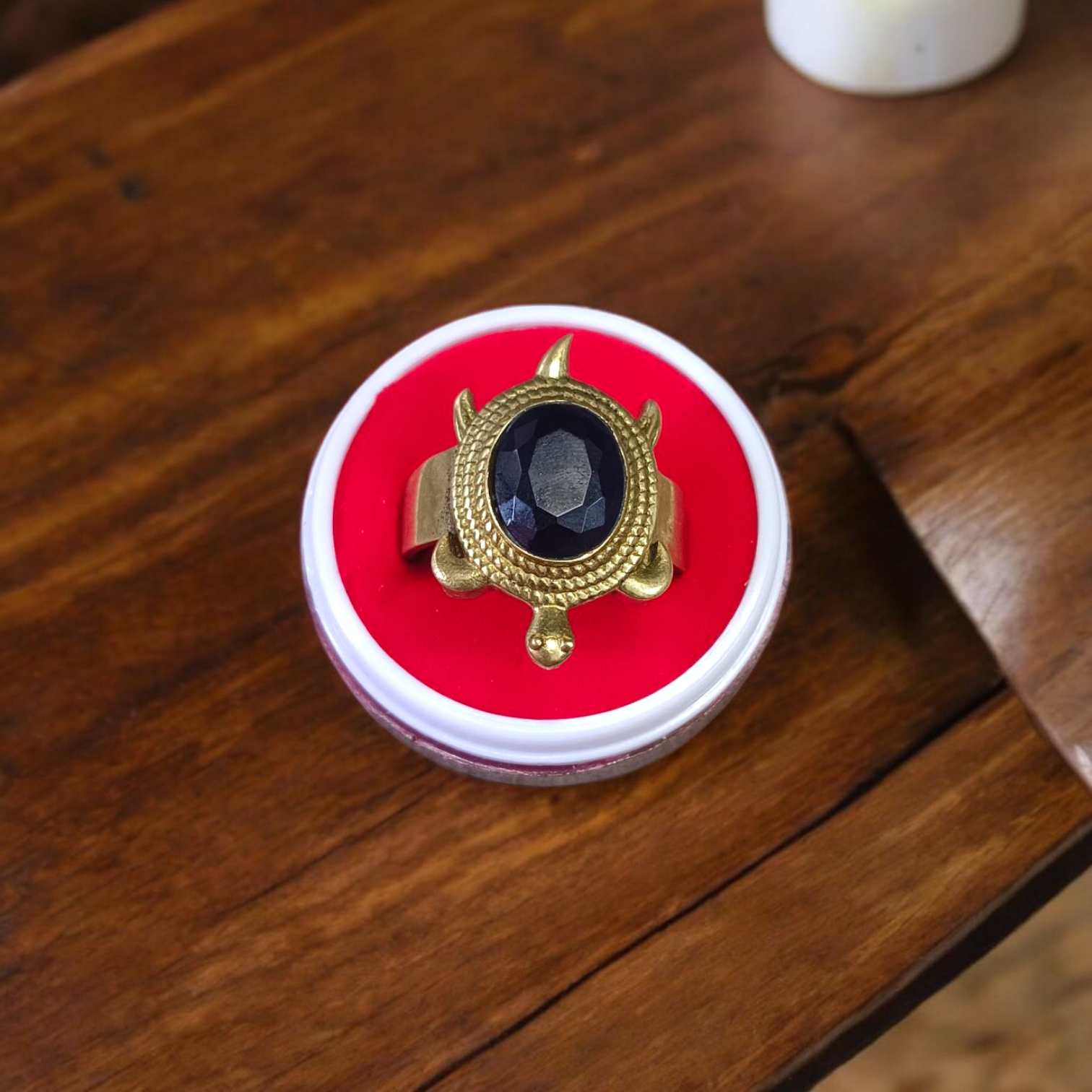 Kachua Black Hakik Ring | Adjustable Kachua Ring for Men and Women | Black Agate Gemstone Ring in Ashtdhatu - Malawala