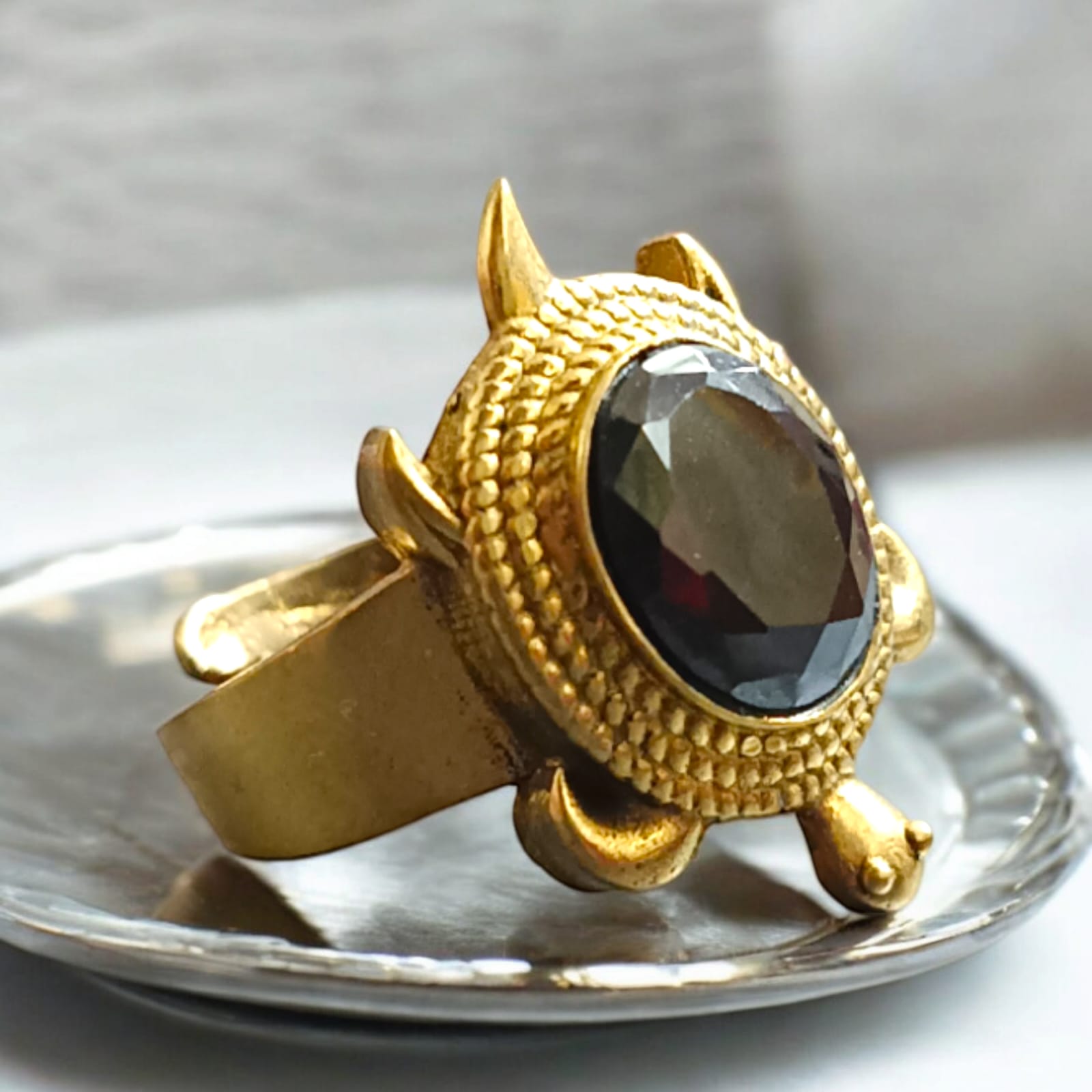 Kachua Black Hakik Ring | Adjustable Kachua Ring for Men and Women | Black Agate Gemstone Ring in Ashtdhatu - Malawala
