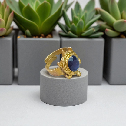 Kachua Black Hakik Ring | Adjustable Kachua Ring for Men and Women | Black Agate Gemstone Ring in Ashtdhatu - Malawala