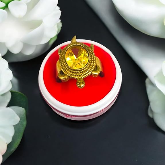 Kachua Pukhraj Ring | Adjustable Kachua Ring for Men and Women | Yellow Sapphire Gemstone Ring in Ashtdhatu - Malawala
