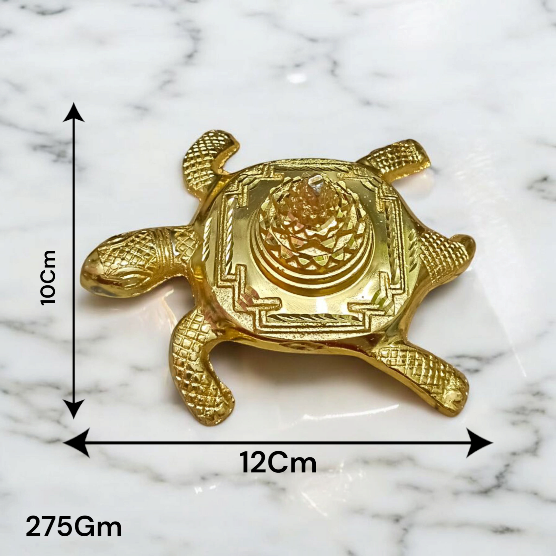 Kachua Shri Yantra – a golden Meru Yantra mounted on a tortoise base, ideal for Vastu correction, prosperity, and spiritual decor