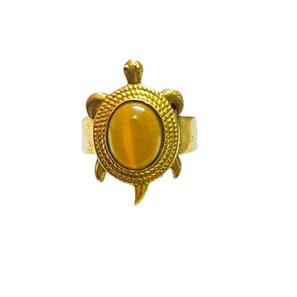 Kachua Tiger Eye Ring | Adjustable Kachua Ring for Men and Women | Tiger Eye Gemstone Ring in Ashtdhatu - Malawala