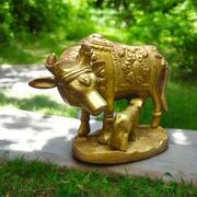 Kamdhenu Cow With Her Child Brass Murti | For Worship | Malawala |
