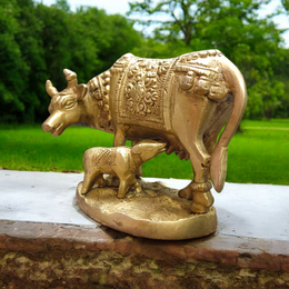 Kamdhenu Cow With Her Child Brass Murti | For Worship | Malawala |