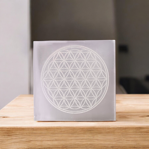 Lab-Certified Flower of Life Selenite Crystal Charging Plate for meditation, Reiki, and crystal cleansing