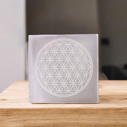 Lab-Certified Flower of Life Selenite Crystal Charging Plate for meditation, Reiki, and crystal cleansing