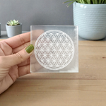 Lab-Certified Flower of Life Selenite Crystal Charging Plate for meditation, Reiki, and crystal cleansing