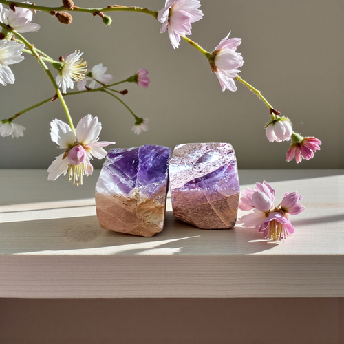 Lab-Certified Natural Amethyst Stone Set of 2, polished purple crystals for stress relief, chakra healing, intuition, and peaceful energy