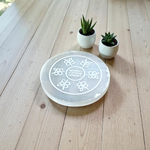 Lab-Certified Selenite Charging Plate engraved with Reiki Healing numbers for meditation, Vastu, and crystal energy work