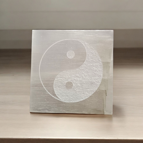 Lab-Certified Selenite Engraved Charging Plate Coaster for crystal cleansing, clarity, intuition, and meditation