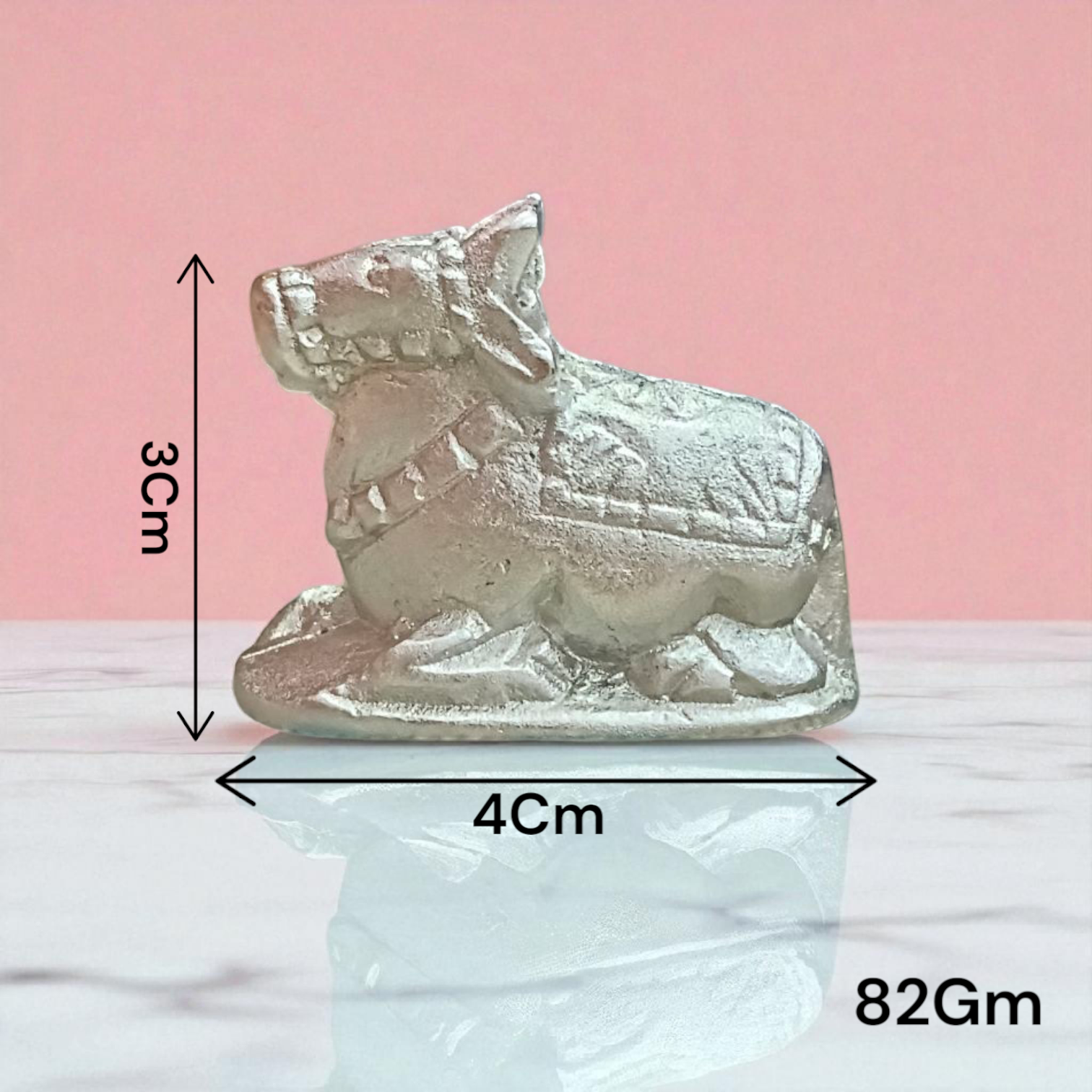 Lab-certified Natural Parad Nandi idol handcrafted in pure mercury, resting posture, spiritual décor for temples