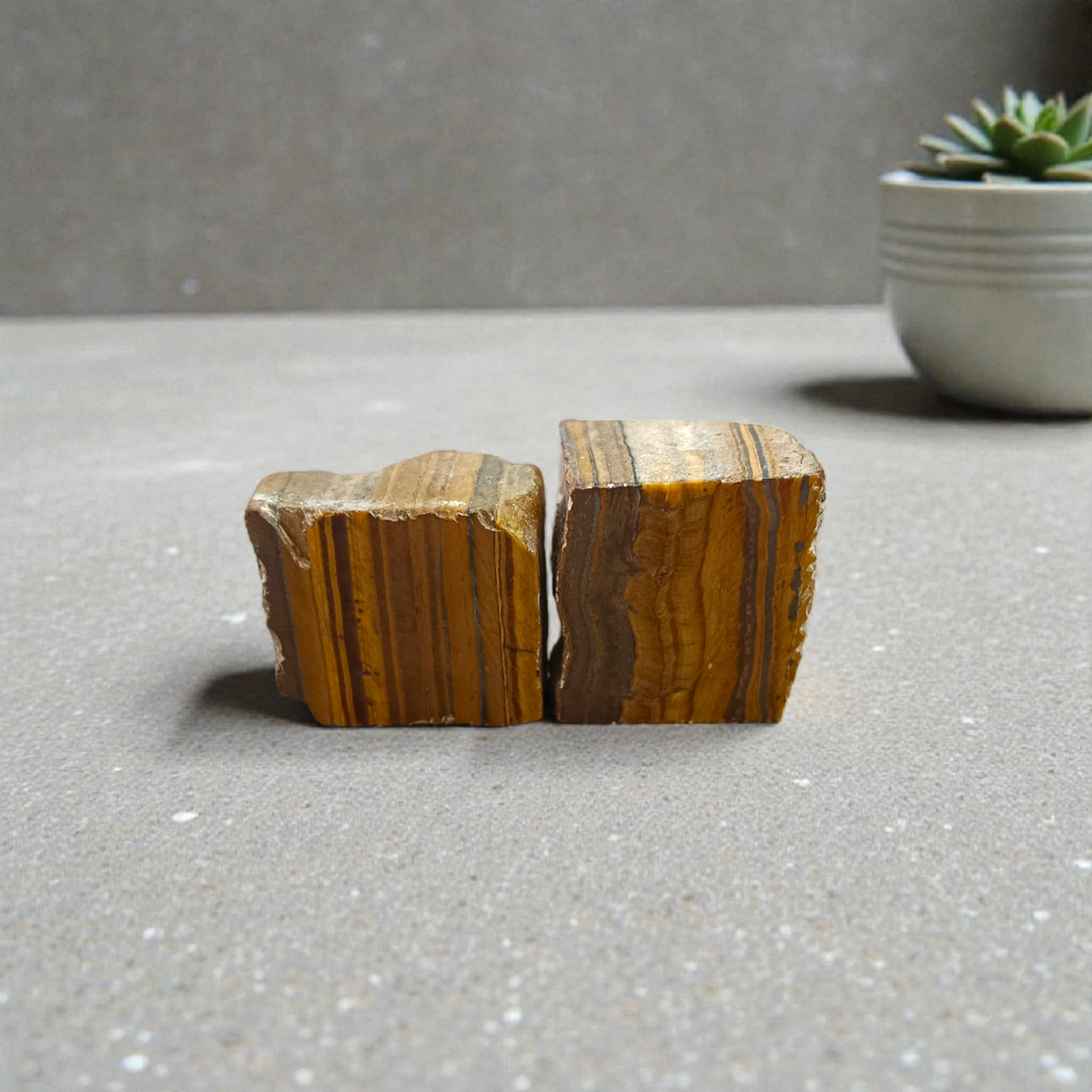 Lab-certified Natural Tiger Eye Stone Set of 2 – polished golden-brown stones for protection, confidence, and grounding by MALAWALA