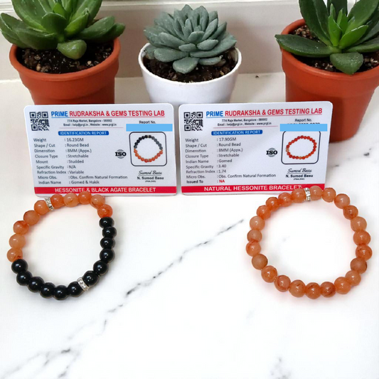Lab Certified 8MM Hessonite & Black Agate Bracelet Combo – Healing & Protection | Malawala