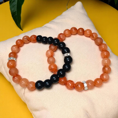 Lab Certified 8MM Hessonite & Black Agate Bracelet Combo – Healing & Protection | Malawala