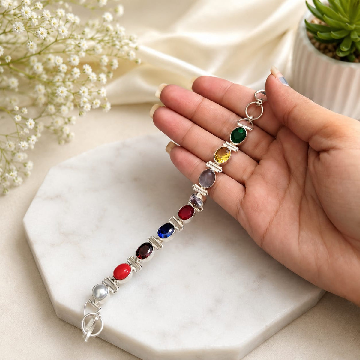 Lab Certified Navratan Bracelet Multicolor Navgrah Bracelet for Spiritual Balance