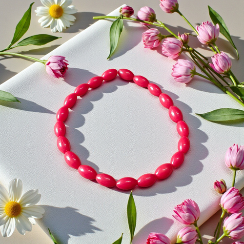 Lab certified Lal Monga (Red Coral) bracelet with polished red beads, ideal for energy, confidence, and astrological balance