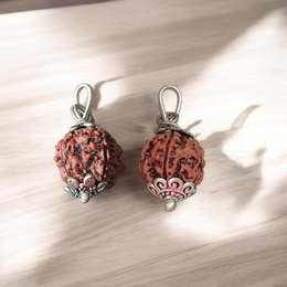 Lab certified Rudraksha pendant featuring 4 Mukhi and 6 Mukhi beads set in metal caps, designed for wisdom, focus, and inner strength