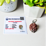 Lab certified Rudraksha pendant featuring 4 Mukhi and 6 Mukhi beads set in metal caps, designed for wisdom, focus, and inner strength