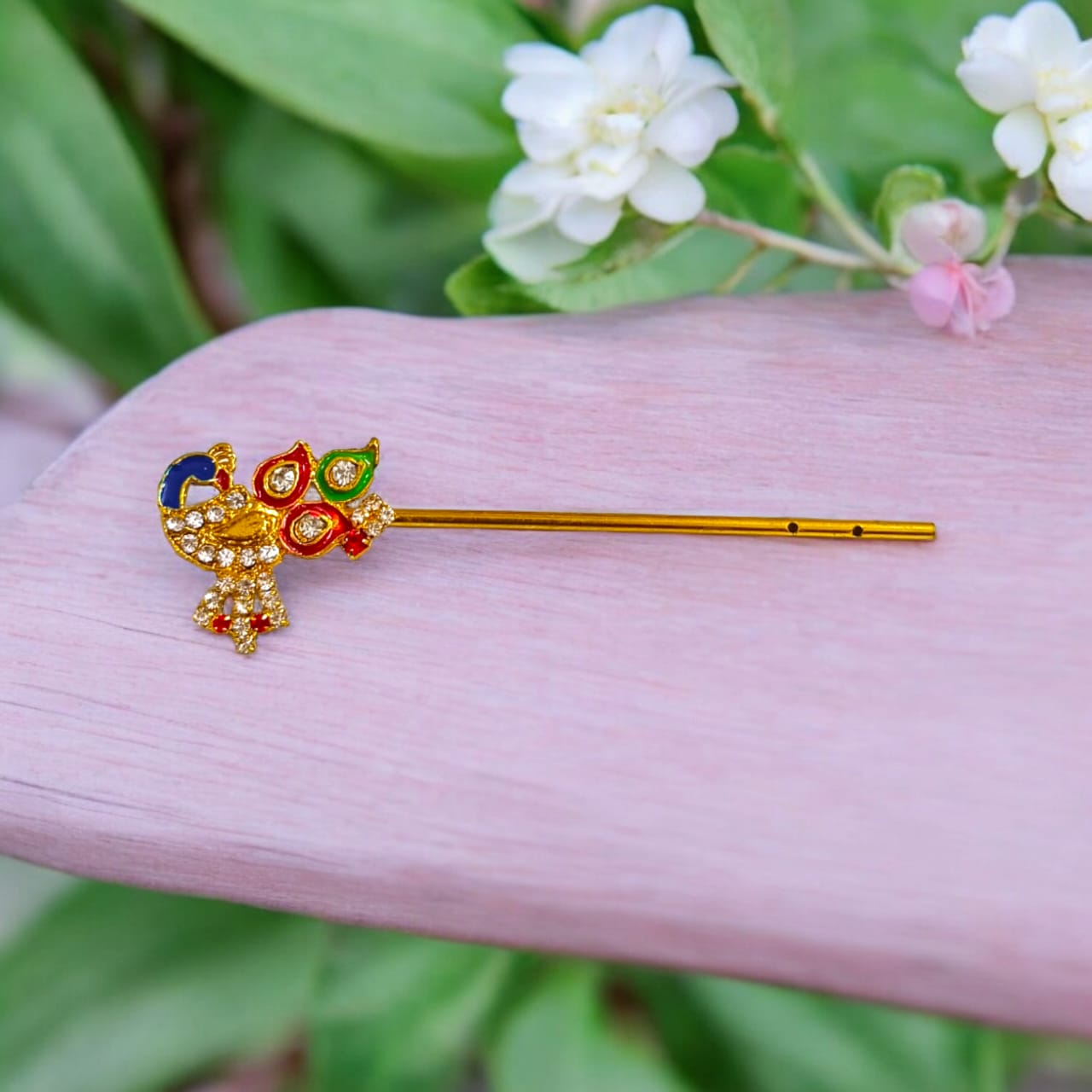 Laddu Gopal Bansuri | Beautiful Peacock with Zircon Design | Extra Large Bansuri | Malawala