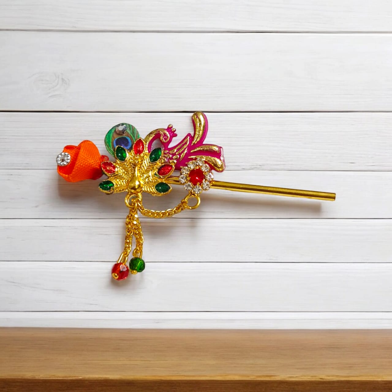 Laddu Gopal Bansuri | Beautiful Peacock with Zircon Design | Heavy Designer Bansuri | Malawala