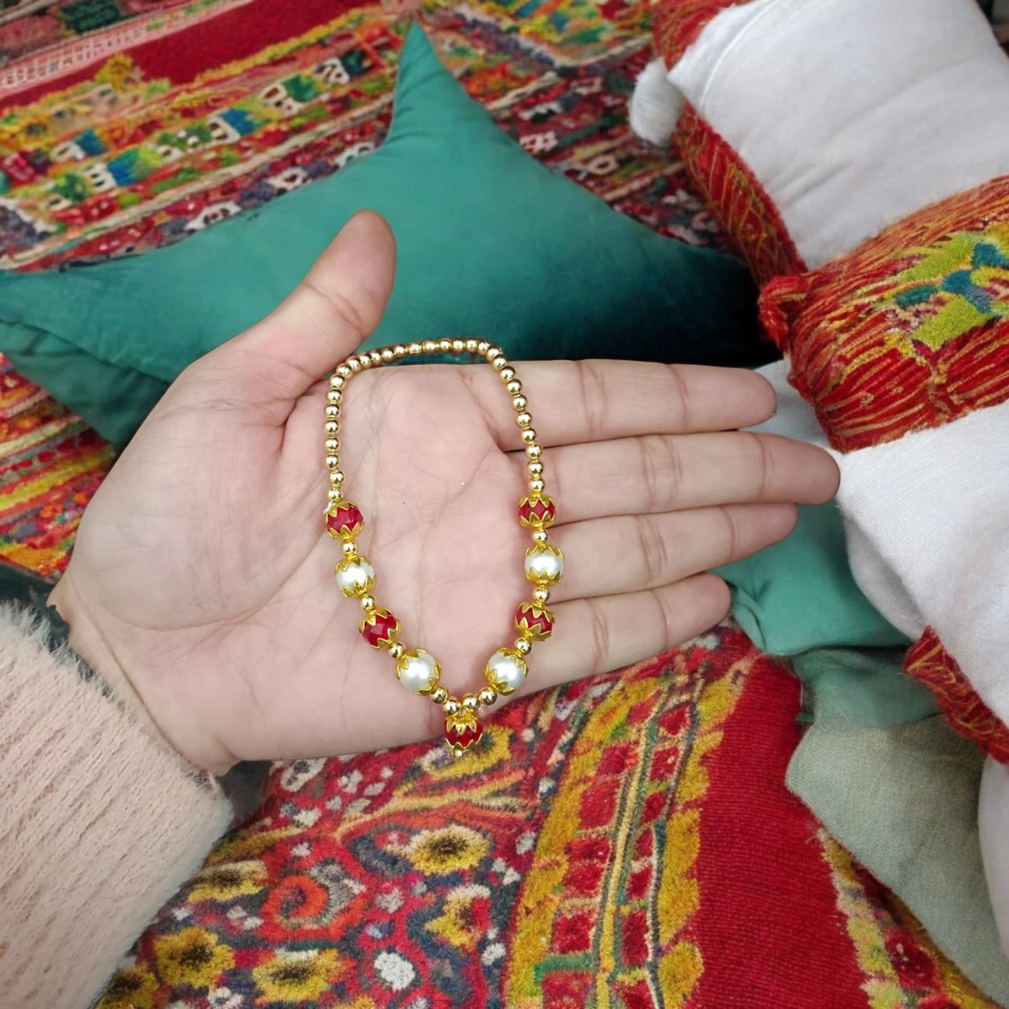 Laddu Gopal Mala in Pearl and Zircon Design | Small Garland for God Idols Malawala