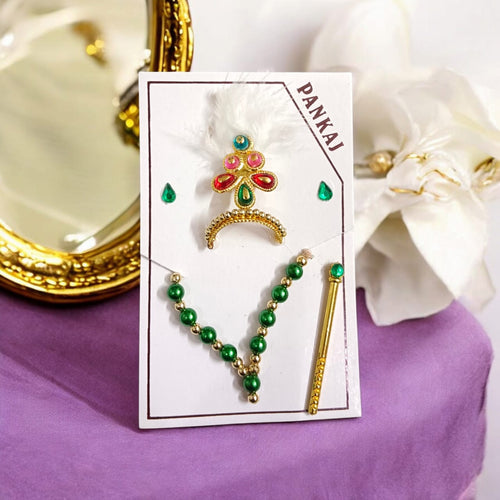 Laddu Gopal Shringaar Set | Mukut, Bangle, Mala, Earrings, Bansuri, Bindi | Malawala