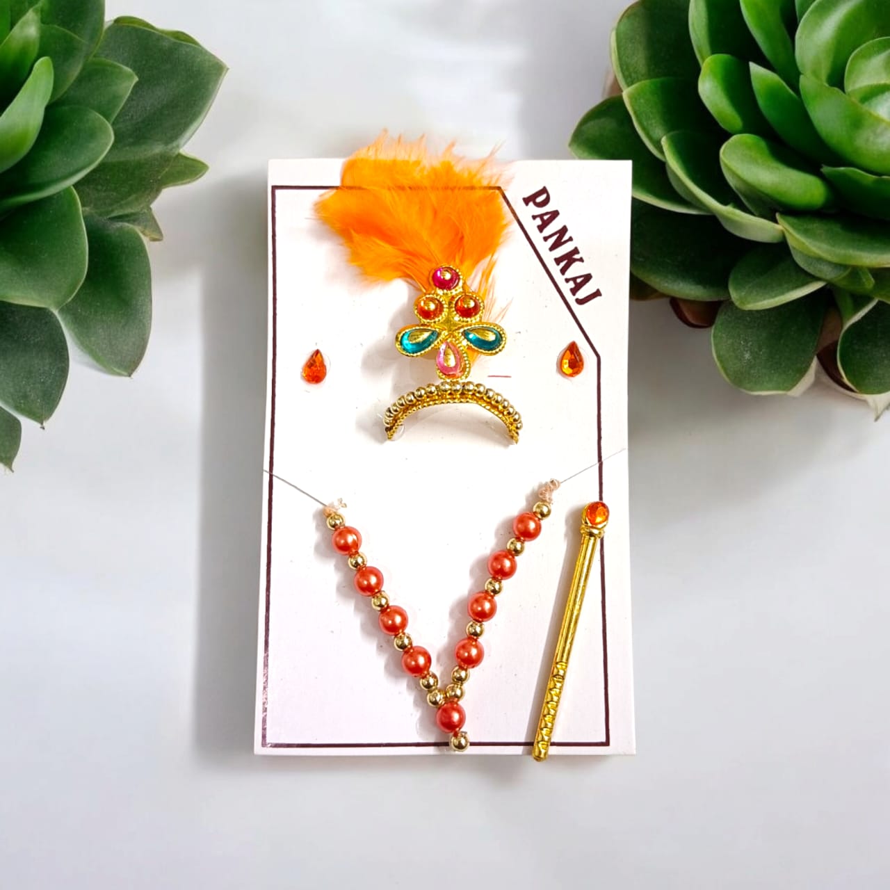 Laddu Gopal Shringaar Set | Mukut, Bangle, Mala, Earrings, Bansuri, Bindi | Malawala