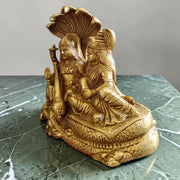 Lakshmi Narayan Brass Idol on Shesha Naag, Lord Vishnu Lakshmi Brass Murti for Home Temple Puja, Spiritual Decor and Divine Blessings
