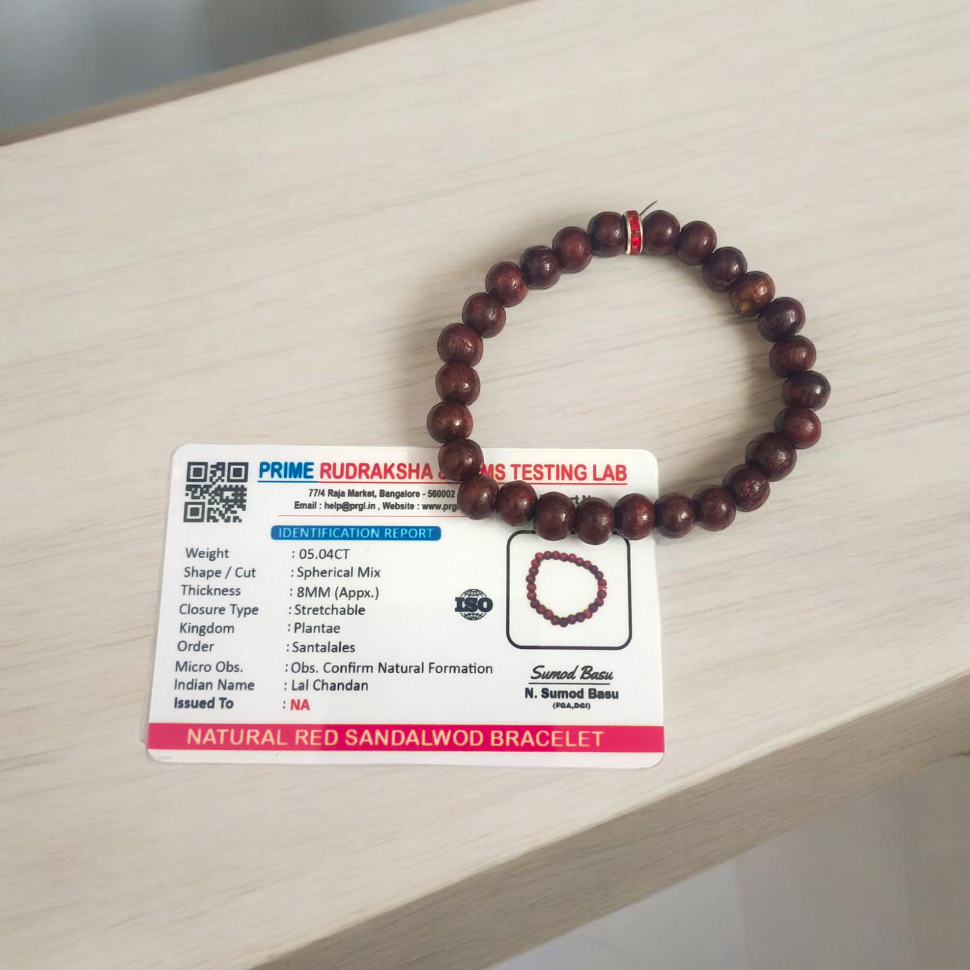 Lal Chandan Bracelet - Natural Red Sandalwood for Passion & Spiritual Protection with Lab Certificate - Malawala