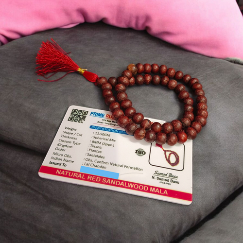 Lal Chandan Mala - Natural Red Sandalwood Mala for Passion & Spiritual Protection with Lab Certificate - Malawala