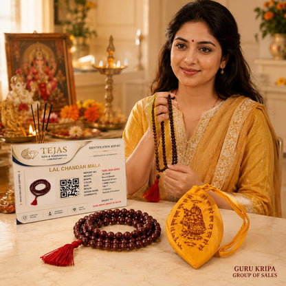 Lal Chandan (Red Sandalwood) Mala 8MM 108+1 Beads Lab Certified | Malawala