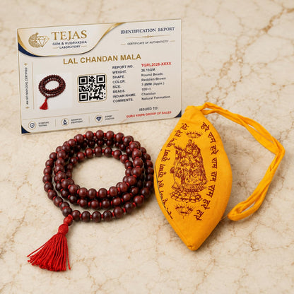 Lal Chandan (Red Sandalwood) Mala 8MM 108+1 Beads Lab Certified | Malawala