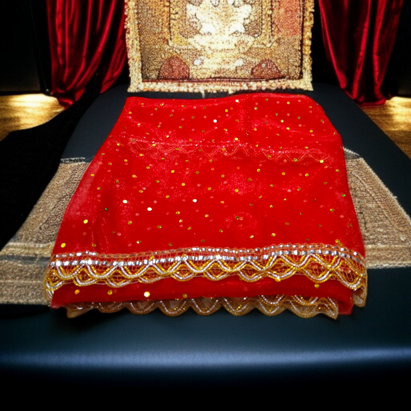 Lal Chunni | Mata Rani Red Chunri Bindi Style | 2 Meter – Malawala