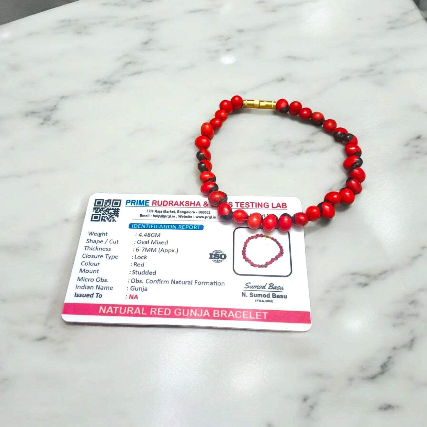 Lal Gunja Bracelet Natural Red Gunja Beads Lab Certified Malawala
