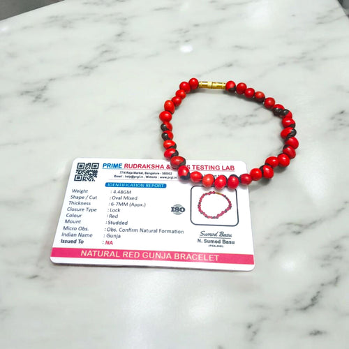 Lal Gunja Bracelet Natural Red Gunja Beads Lab Certified Malawala