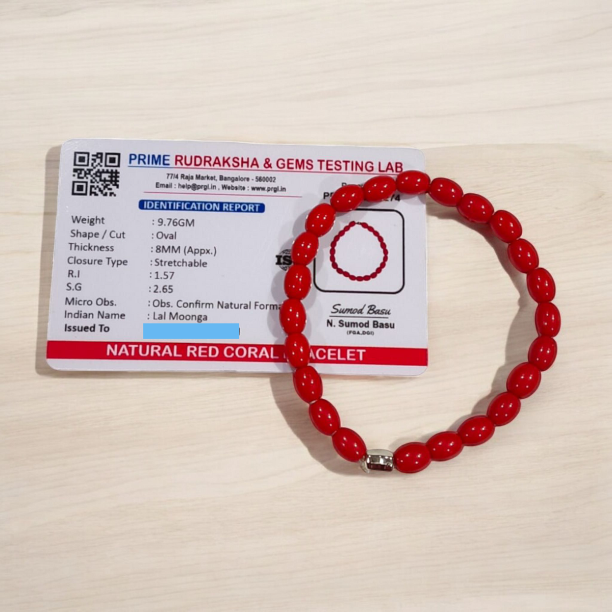 Lal Moonga Bracelet Natural Red Coral Oval Beads Lab Certified Malawala