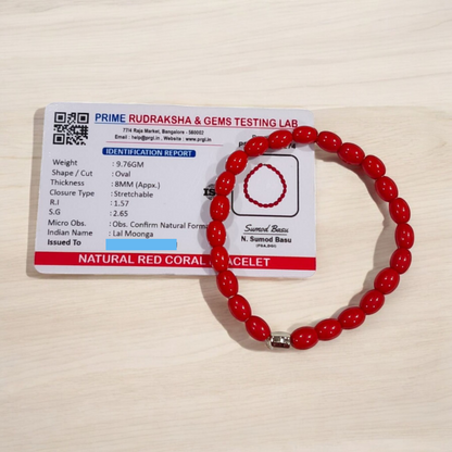 Lal Moonga Bracelet Natural Red Coral Oval Beads Lab Certified Malawala
