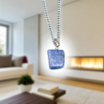 Lapis Lazuli Pendant with white metal chain – deep blue crystal with gold flecks, polished oval shape, lab certified
