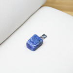 Lapis Lazuli Pendant with white metal chain – deep blue crystal with gold flecks, polished oval shape, lab certified