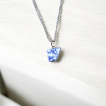Lapis Lazuli Pendant with white metal chain – deep blue crystal with gold flecks, polished oval shape, lab certified