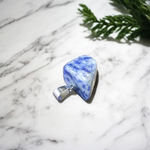 Lapis Lazuli Pendant with white metal chain – deep blue crystal with gold flecks, polished oval shape, lab certified