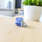 Lapis Lazuli Pendant with white metal chain – deep blue crystal with gold flecks, polished oval shape, lab certified