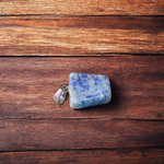 Lapis Lazuli Pendant with white metal chain – deep blue crystal with gold flecks, polished oval shape, lab certified